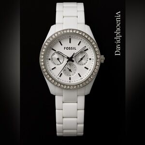 Fossil Women's White and Silver Watch with Crystal Details